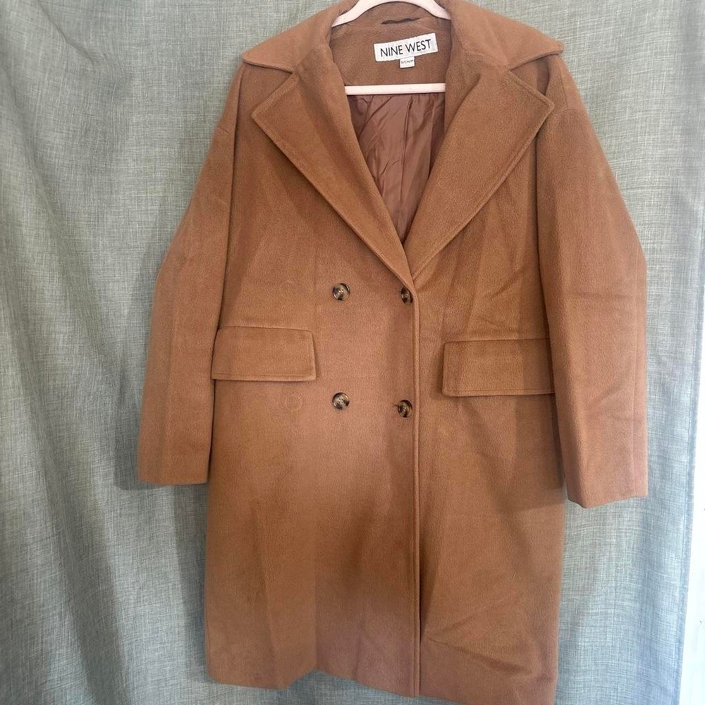 Nine West Womens Tan Soft Pea Coat Double Breasted‎ Winter Jacket Camel Small